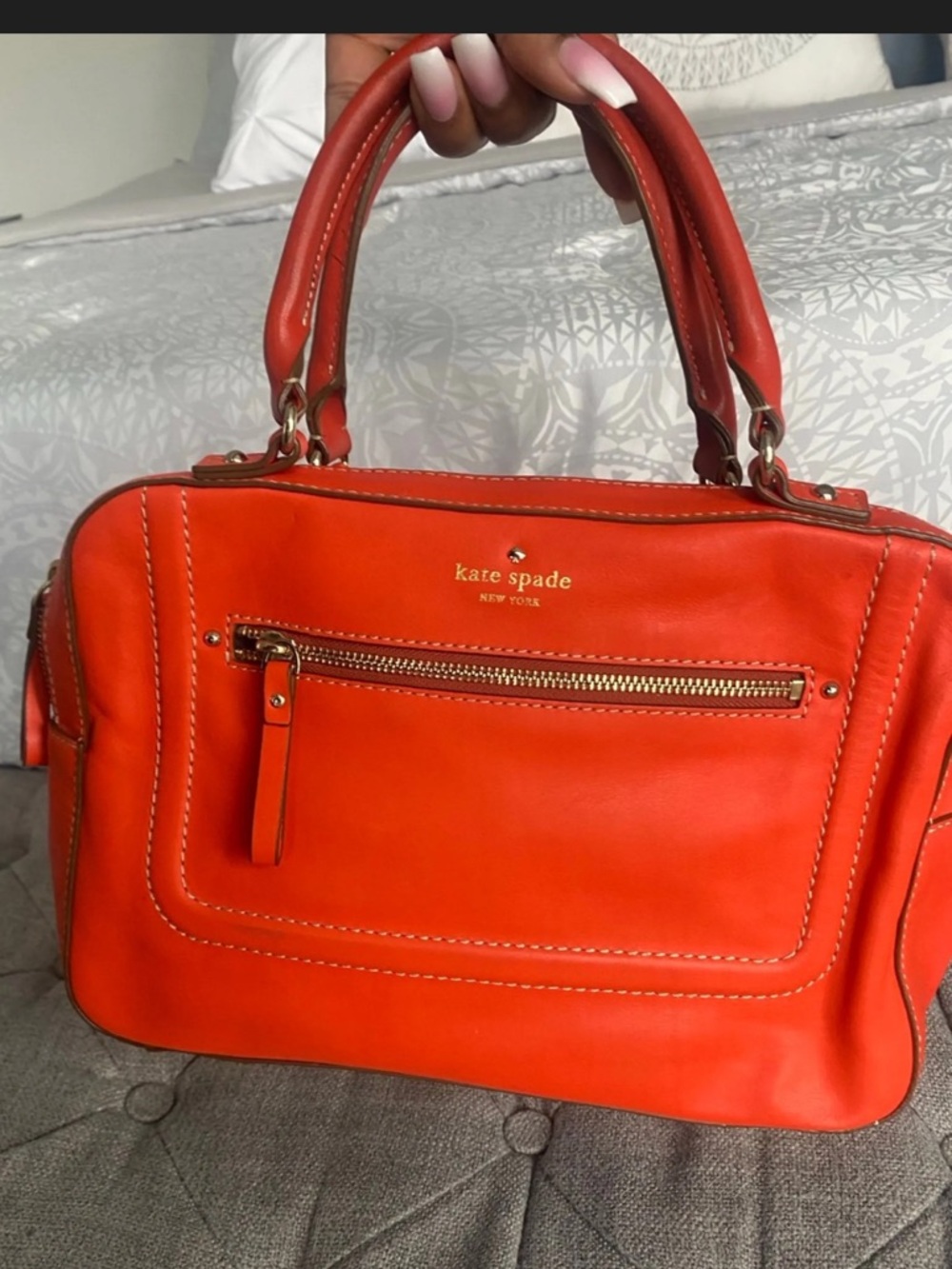 kate spade Cyber Orange Leather medium Satchel, Gold Hardware HTF - Picture 2 of 13